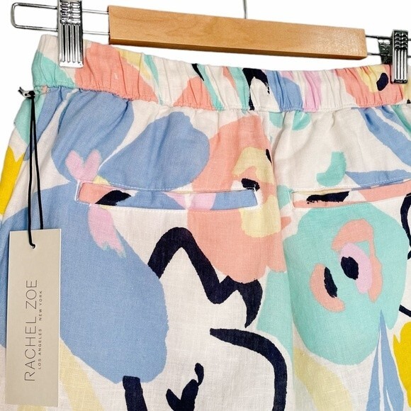 Rachel Zoe Linen Shorts Pastel Abstract Floral Pull-On Shorts Women’s Size Small - Picture 6 of 9